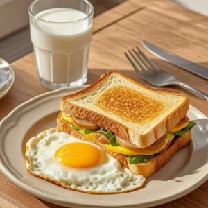 Fried Egg With Bread & Tea